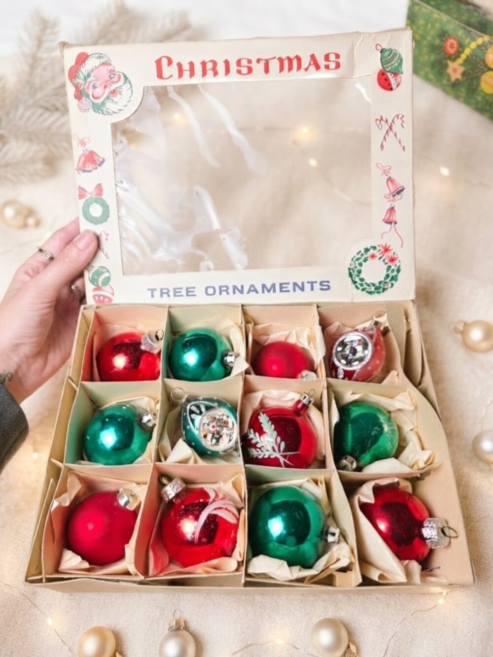 Vintage Glass Christmas Ornaments Set in box